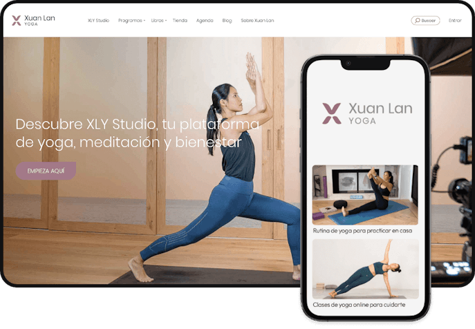 Desktop and mobile view of what the Xuan Lan Yoga membership platform looks like