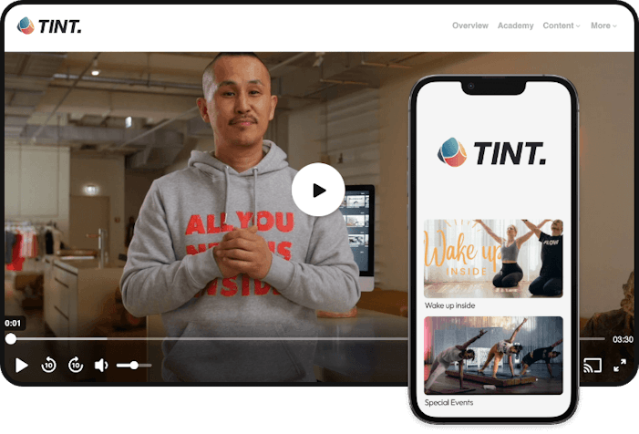 Desktop and mobile view of what the TINT Yoga membership platform looks like
