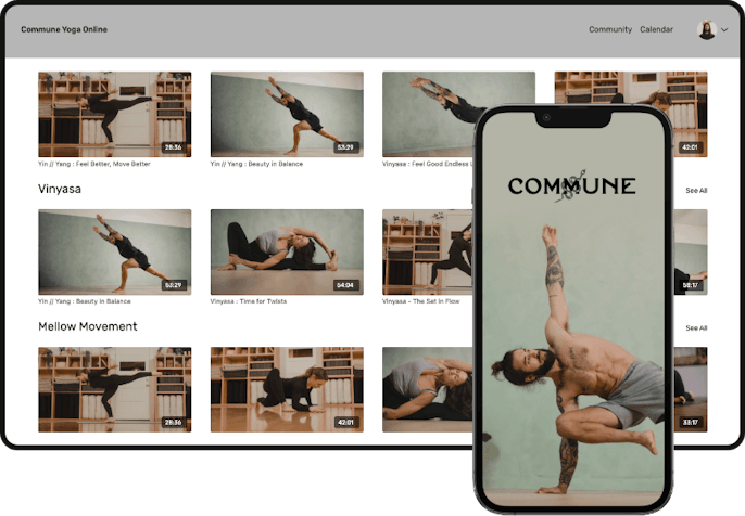 Desktop and mobile view of what the Commune Yoga Studio membership platform looks like