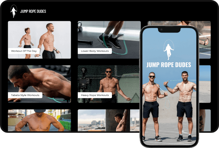 Desktop and mobile view of what the Jump Rope Dudes membership platform looks like