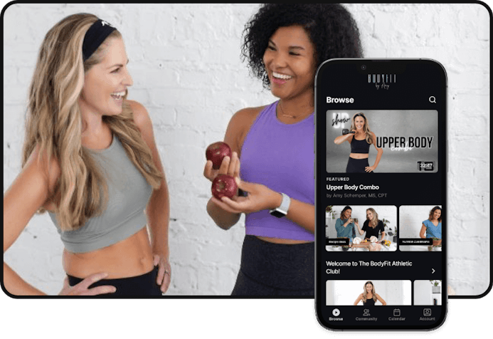 Desktop and mobile view of what the Bodyfit by Amy membership platform looks like