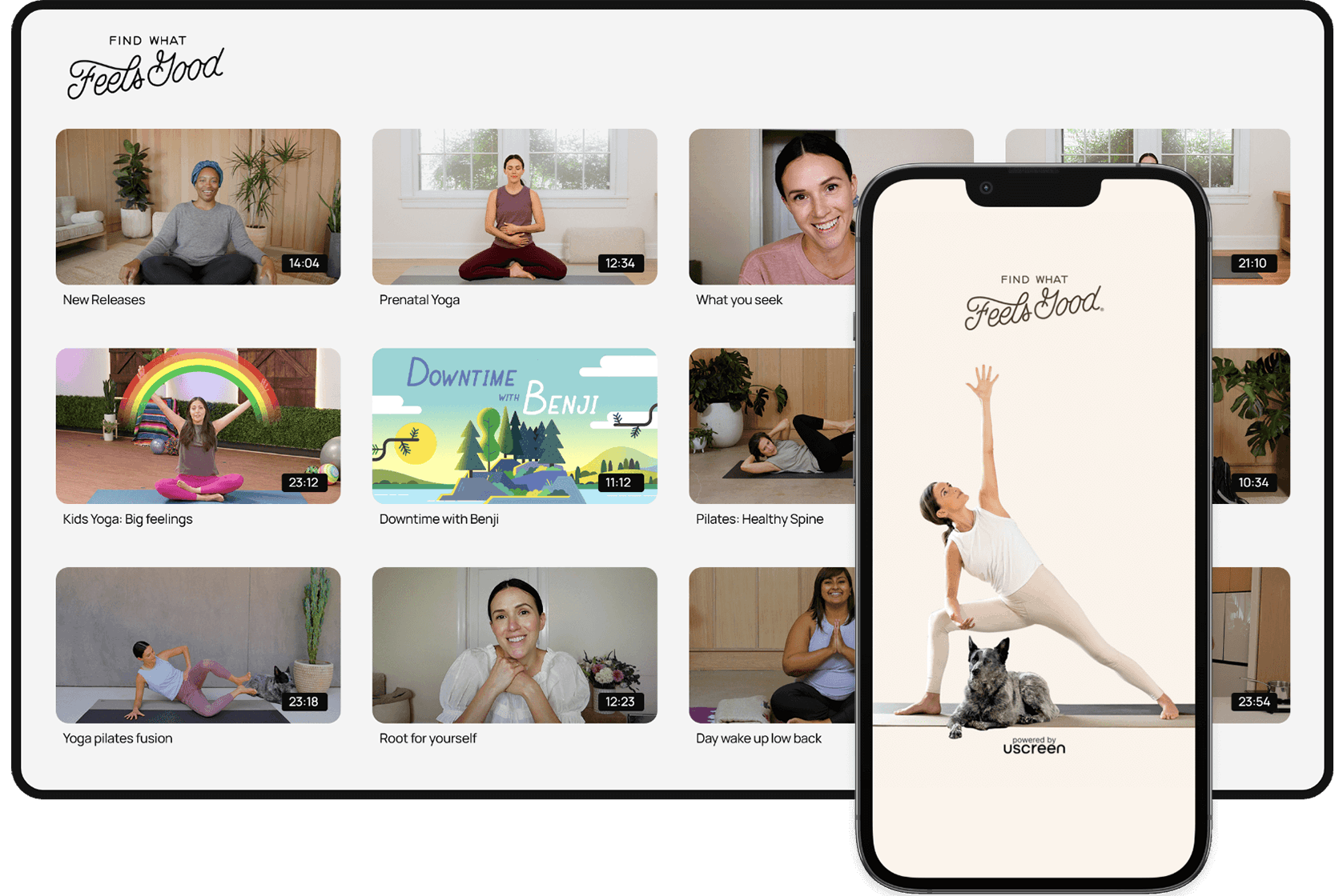 An image of Yoga With Adriene's Mobile and Desktop Membership catalog.