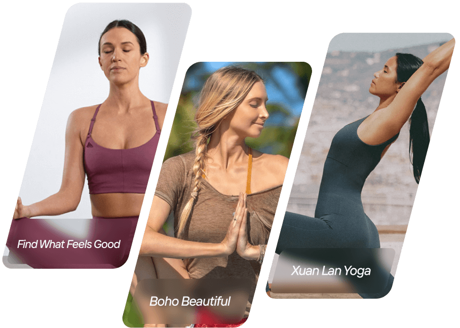 An image that shows an image of Find What Feels Good, Boho Beautiful, and Xuan Lan Yoga