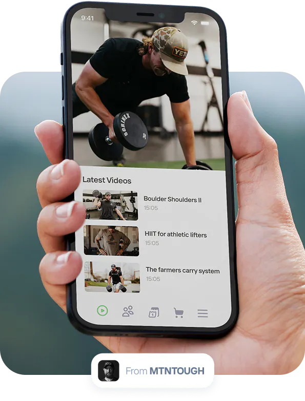 Mtntough online platform interface displayed on a smartphone, featuring a latest videos playlist