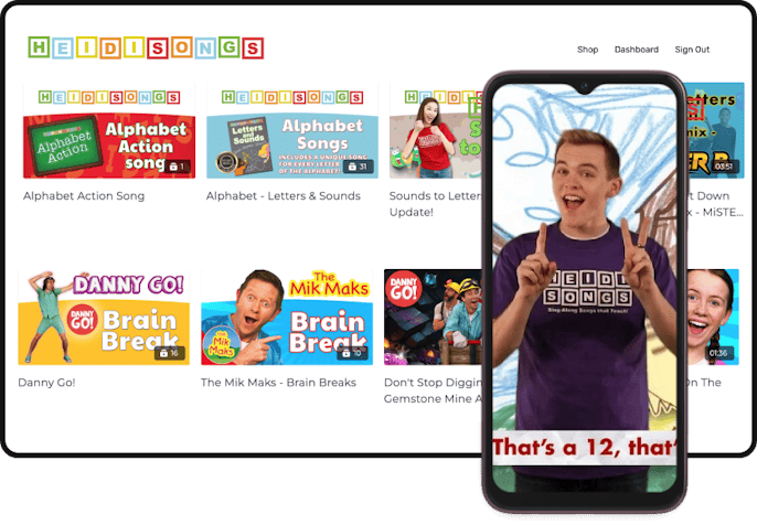 Desktop and mobile view of what the Heidi Songs membership platform looks like