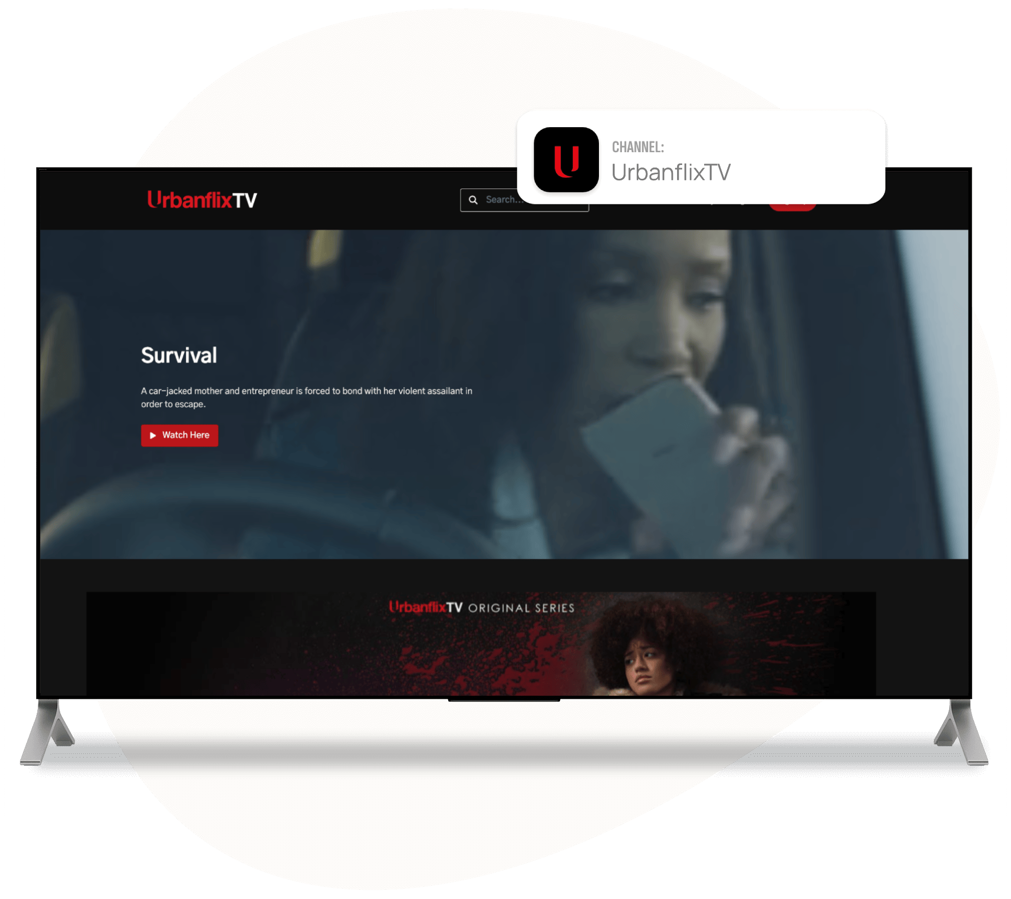 An image of Ubanflix Video Catalog on a tv screen